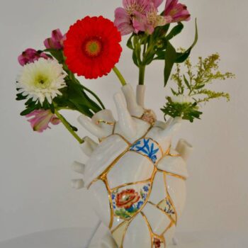 SELETTI Love in Bloom Kintsugi váza, farebná, porcelán, zlatá