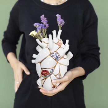 SELETTI Love in Bloom Kintsugi váza, farebná, porcelán, zlatá