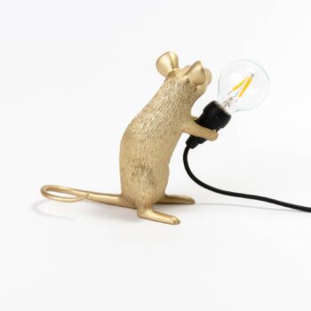 SELETTI Mouse Lamp LED dekoratívna lampa USB sediaca zlatá