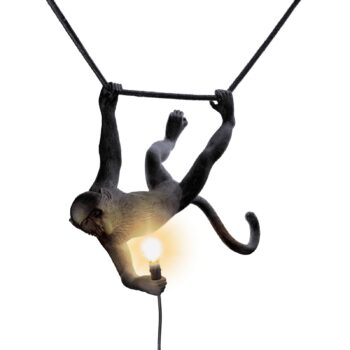 SELETTI Opičia lampa, šírka 44 cm, čierna, zástrčka, IP44