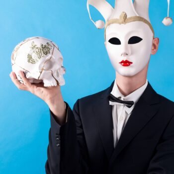 SELETTI Socha Kintsugi Skull, biela, porcelán, zlato
