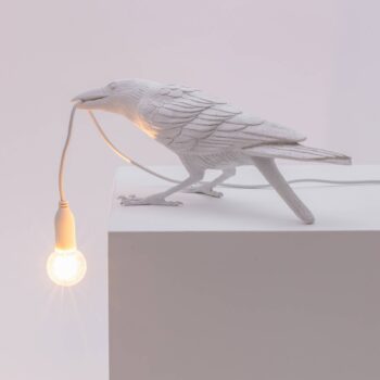 SELETTI Vtáčia lampa LED dekoratívna stolová lampa hravá biela