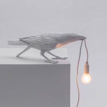 SELETTI Vtáčia lampa LED dekoratívna stolová lampa hravá biela