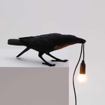 SELETTI Vtáčia lampa hravá LED stolová lampa, čierna