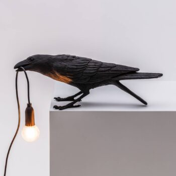 SELETTI Vtáčia lampa hravá LED stolová lampa, čierna