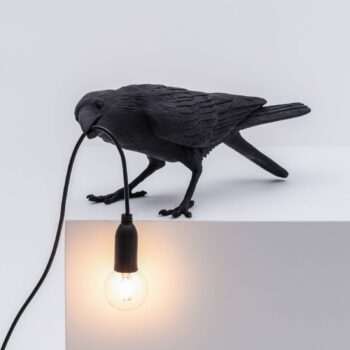 SELETTI Vtáčia lampa hravá LED stolová lampa, čierna