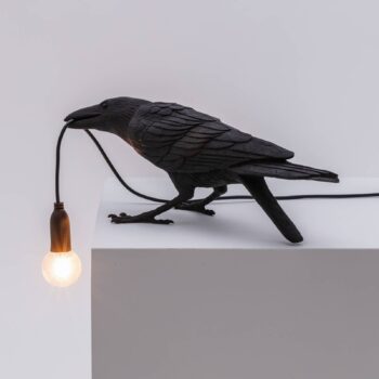 SELETTI Vtáčia lampa hravá LED stolová lampa, čierna