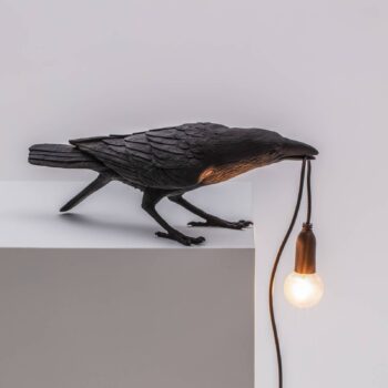 SELETTI Vtáčia lampa hravá LED stolová lampa, čierna