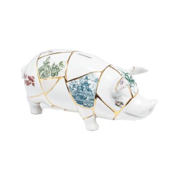 SELETTI pokladnička Kintsugi, biela / farebná, porcelán, zlatá