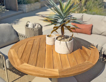 Saba Low teak jedálenský stôl Ø130 cm latte