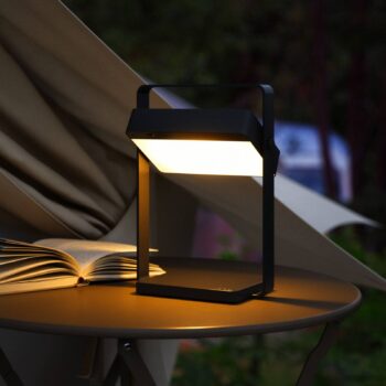 Saulio LED solárna stolová lampa, čierna, IP44, hliník, USB, dobíjateľná