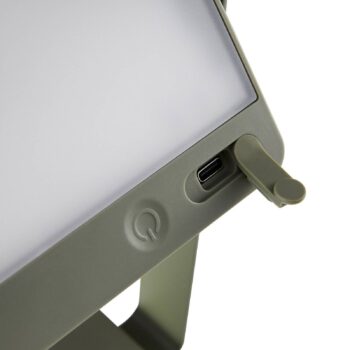 Saulio LED solárna stolová lampa, olivovo zelená, IP44, hliník, USB,