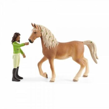 Schleich 42542 Čiernovláska Sarah s pohyblivými kĺbmi na koni Mystery