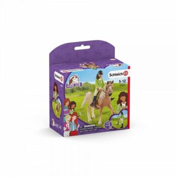 Schleich 42542 Čiernovláska Sarah s pohyblivými kĺbmi na koni Mystery