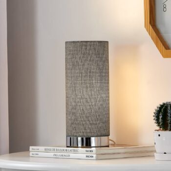 Sivá stolná lampa ronja s chrómovým podstavcom