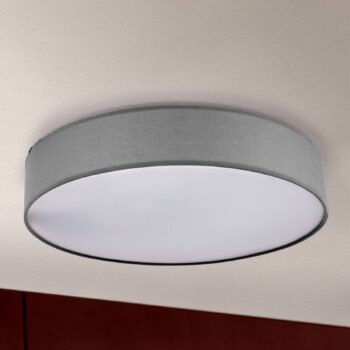 Sivá závesná lampa Ufo s ľanovým tienidlom