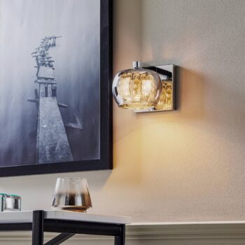 Sklená nástenná lampa s kryštáľmi