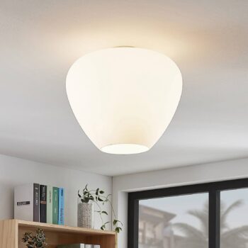 Sklená stropná lampa Bibiane, opálová biela
