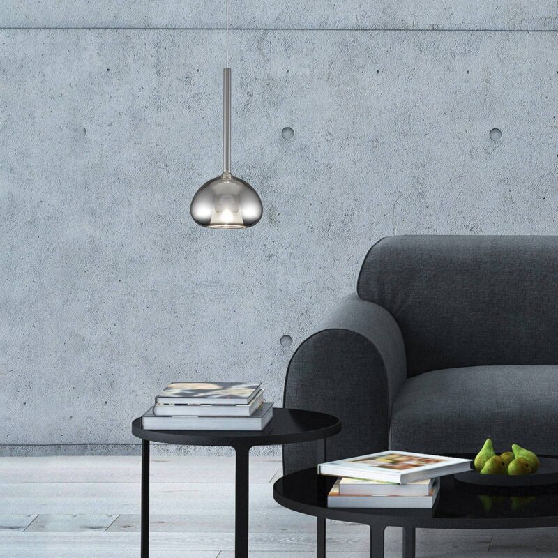 Sklenená závesná lampa Beba, 1-plameňová chróm Sklenená závesná lampa Beba, 1-plameňová chróm