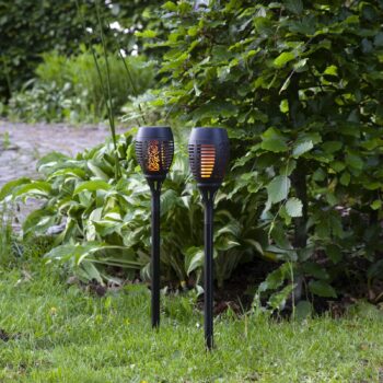 Solárna LED lampa s hrotom do zeme Flame sada 2