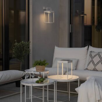 Solárna LED lucerna Portofino, stena/stôl, biela