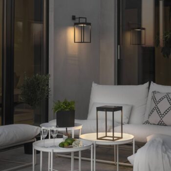 Solárna LED lucerna Portofino, stena/stôl, čierna