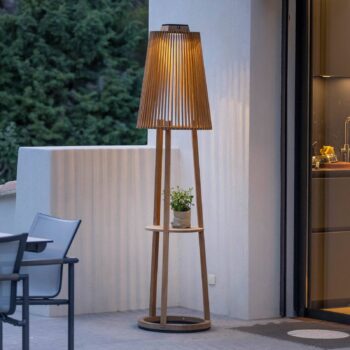 Solárna stojaca lampa Tecka so snímačom, teak
