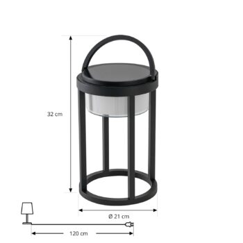 Solárna stolová lampa Lucande LED Tilena, okrúhla, čierna, stmievateľná