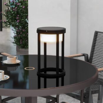 Solárna stolová lampa Lucande LED Tilena, okrúhla, čierna, stmievateľná