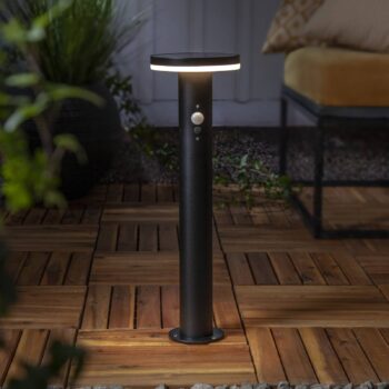 Solárne LED svietidlo na podstavci Valletta Sensor čierny kov 50 cm