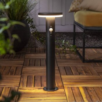 Solárne LED svietidlo na podstavci Valletta Sensor čierny kov 50 cm