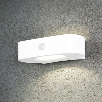Solárne nástenné svetlo Bilbao, biele, výška 6 cm, senzor, hore/dole
