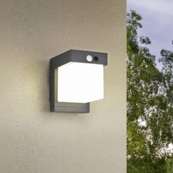 Solárne nástenné svetlo Colombo, čierne matné, výška 14 cm, senzor