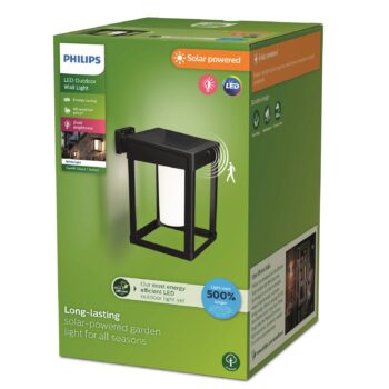 Solárne nástenné svietidlo Philips LED Camill, čierna/biela, 14 x 14 cm