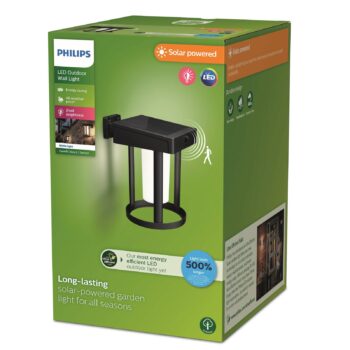 Solárne nástenné svietidlo Philips LED Camill, čierna/biela, Ø 14 cm