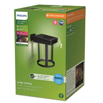 Solárne nástenné svietidlo Philips LED Camill, čierne/čierne, Ø 14 cm