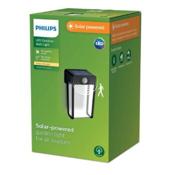 Solárne nástenné svietidlo Philips LED Shroud, čierne/čierne, senzor