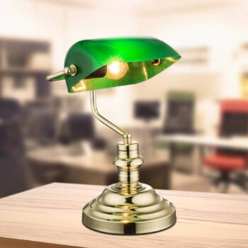 Starožitná stolová lampa, mosadz/zelená, výška 36 cm, kov