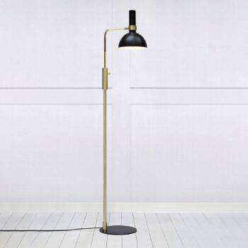 Stmievateľná stojaca lampa, čierna-mosadz