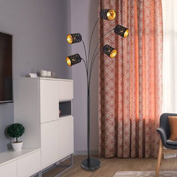 Stojaca lampa Clarke, čierna/zlatá, 5-plameňová