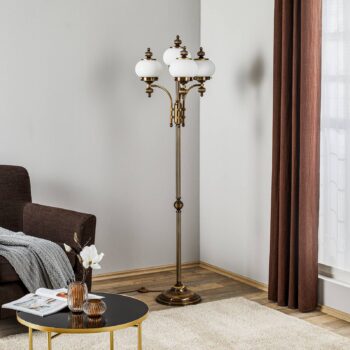 Stojaca lampa Delia, starožitná mosadz