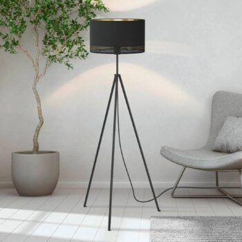 Stojaca lampa Esteperra, trojnožka, čierna/zlatá