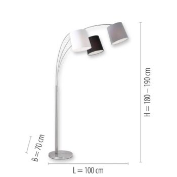 Stojaca lampa Melvin, 3-pl., čierna/sivá/biela