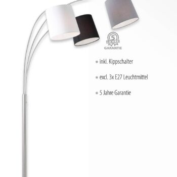 Stojaca lampa Melvin, 3-pl., čierna/sivá/biela