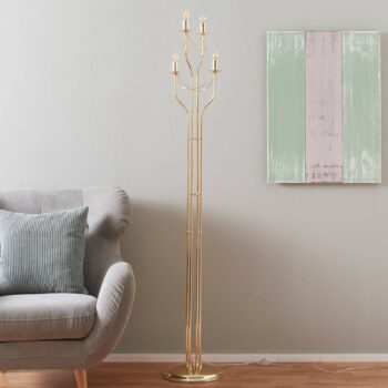 Stojaca lampa Retro, štvor-plameňová zlatý povrch