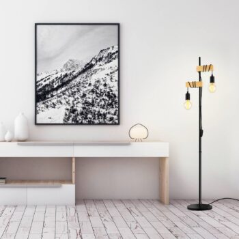 Stojaca lampa Townshend 2-pl., čierna/svetlé drevo