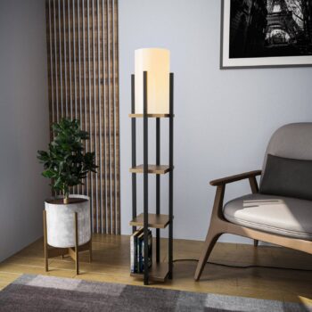 Stojacia lampa 8115, čierna/zlatá/biela, kov/plátno, výška 130 cm