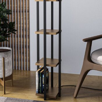 Stojacia lampa 8115, čierna/zlatá/biela, kov/plátno, výška 130 cm