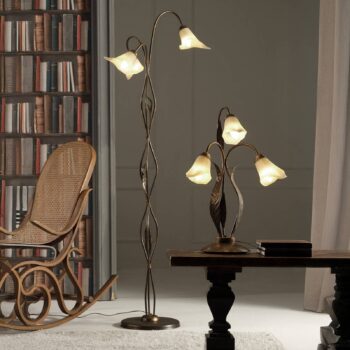 Stojacia lampa Alga, 3 svetlá, železo, sklo, Florentine