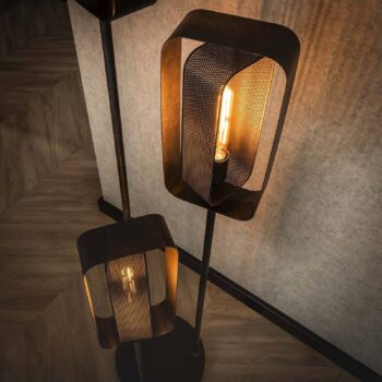 Stojacia lampa Alma, 3 svetlá, čierna, kov, otočné sieťované tienidlo